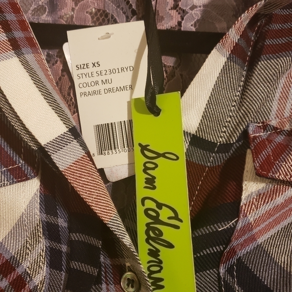 NWT Sam Edelman Riley Lace Back Plaid Shirt - Picture 9 of 10